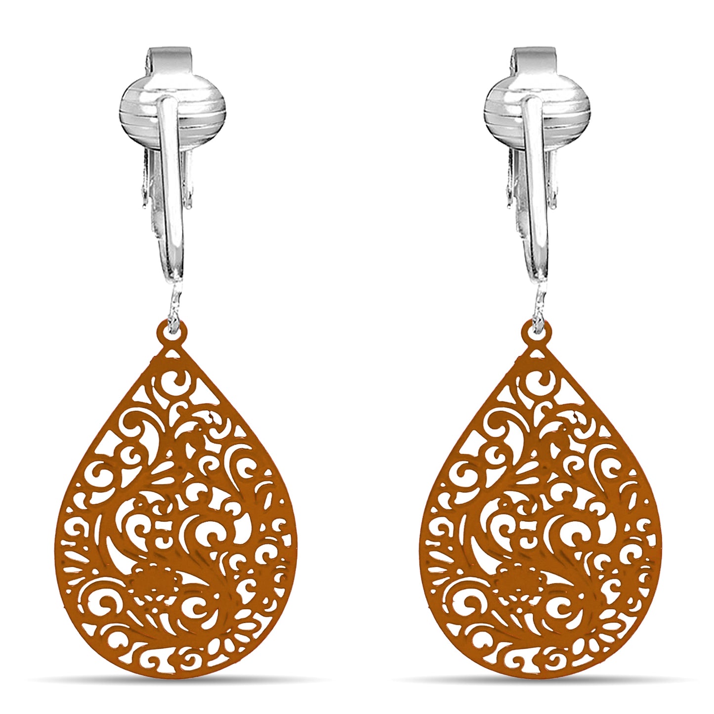 Small Filigree Clip On Dangling Earrings