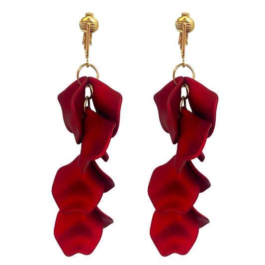 Long Acrylic Rose Petal Clip On Dangling Earrings