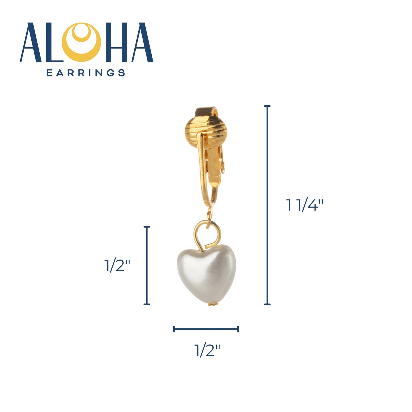 Gold Simulated Pearl Heart Clip On Dangling Earrings