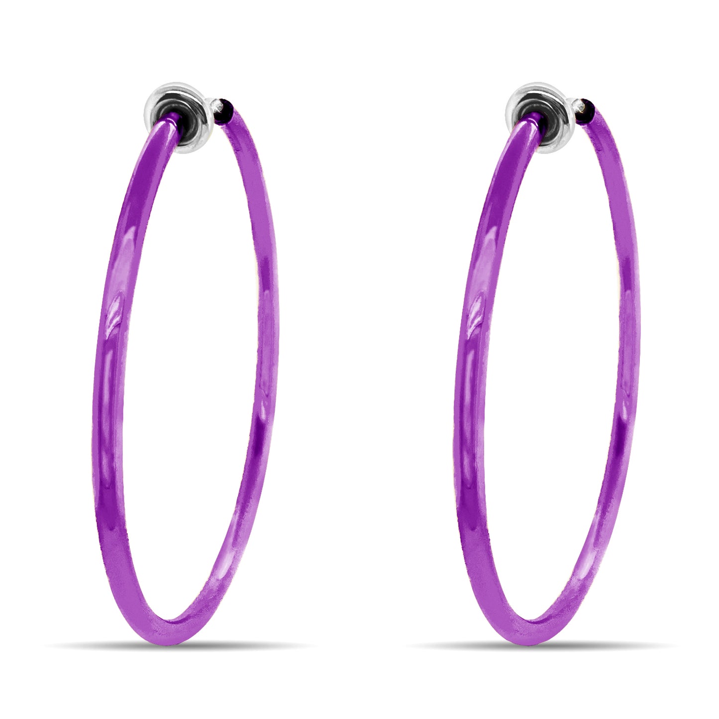 Purple Spring Clip On Hoop Earrings