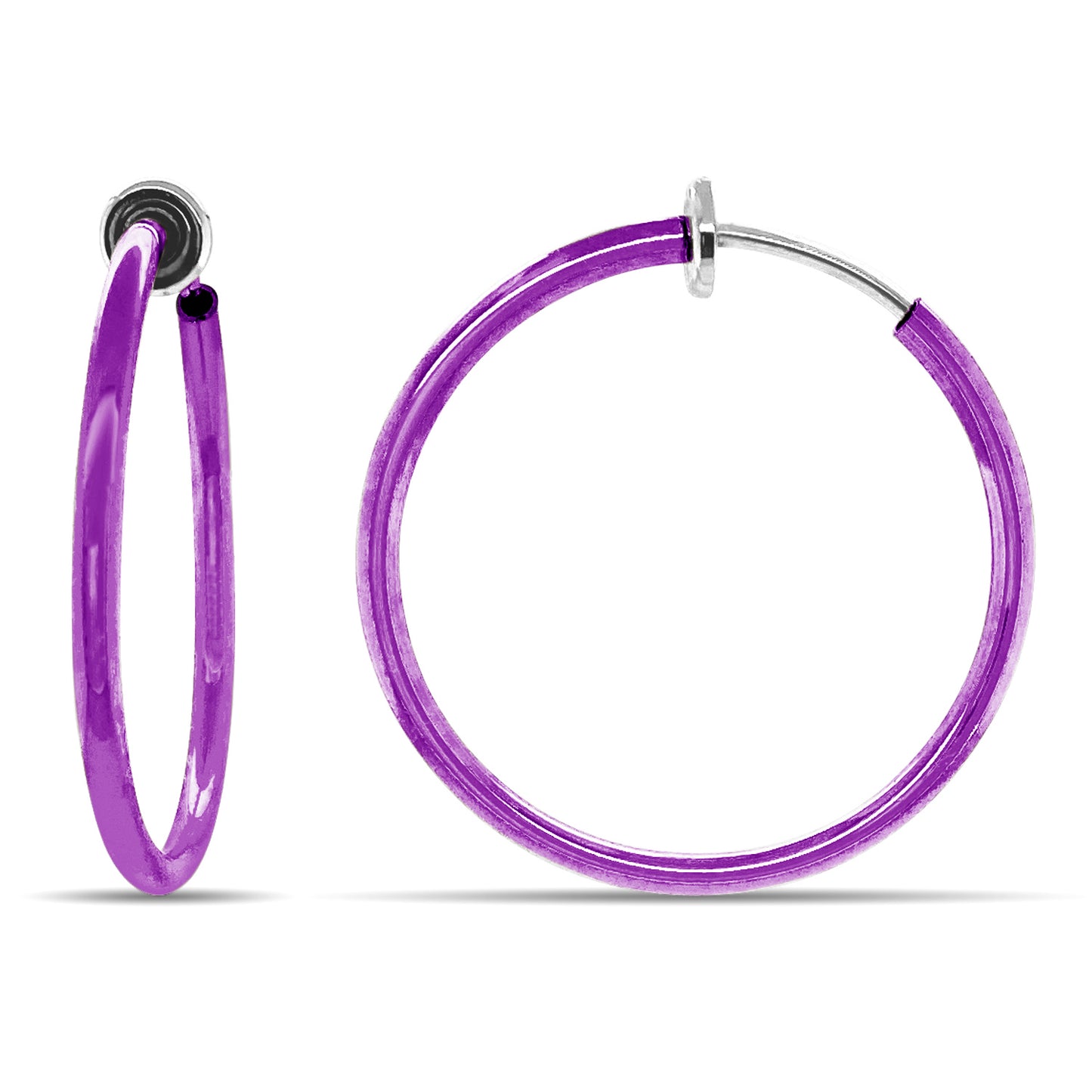 Purple Spring Clip On Hoop Earrings