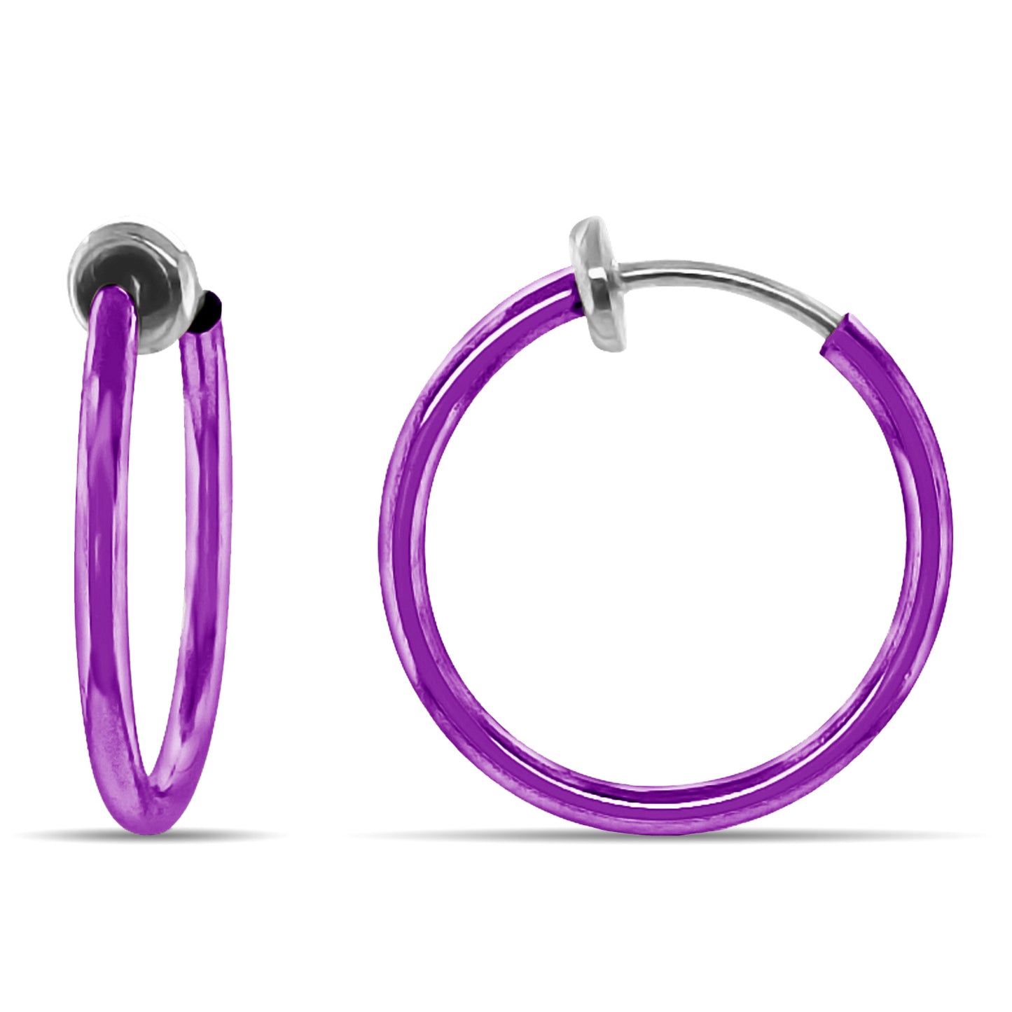 Purple Spring Clip On Hoop Earrings