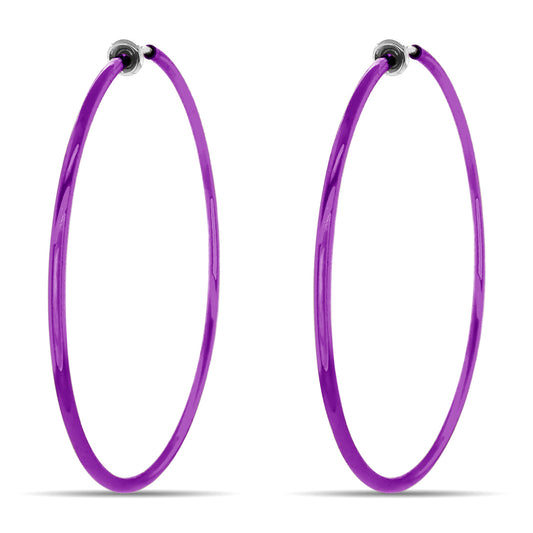 Purple Spring Clip On Hoop Earrings