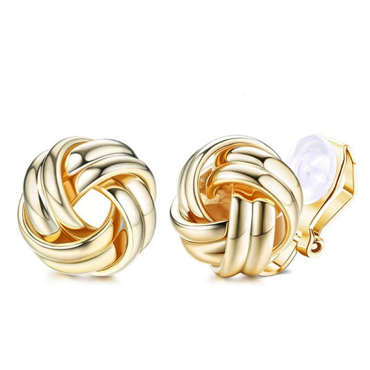 Gold Twisted Knot Clip On Stud Earrings