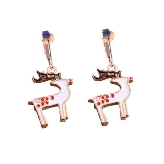 Reindeer Gold Clip On Dangling Earrings