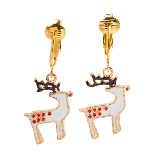 Reindeer Gold Clip On Dangling Earrings