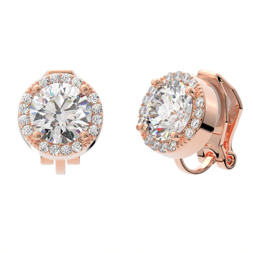 Round Halo Crystal Clip On Stud Earrings