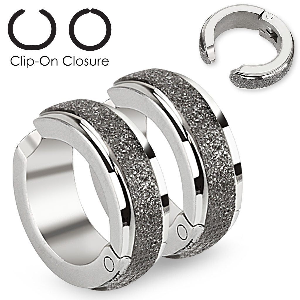 Glitter Center Cuff Clip On Non-Piercing Huggie Hoop Earrings