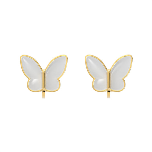 Gold White Butterfly Clip On Stud Earrings