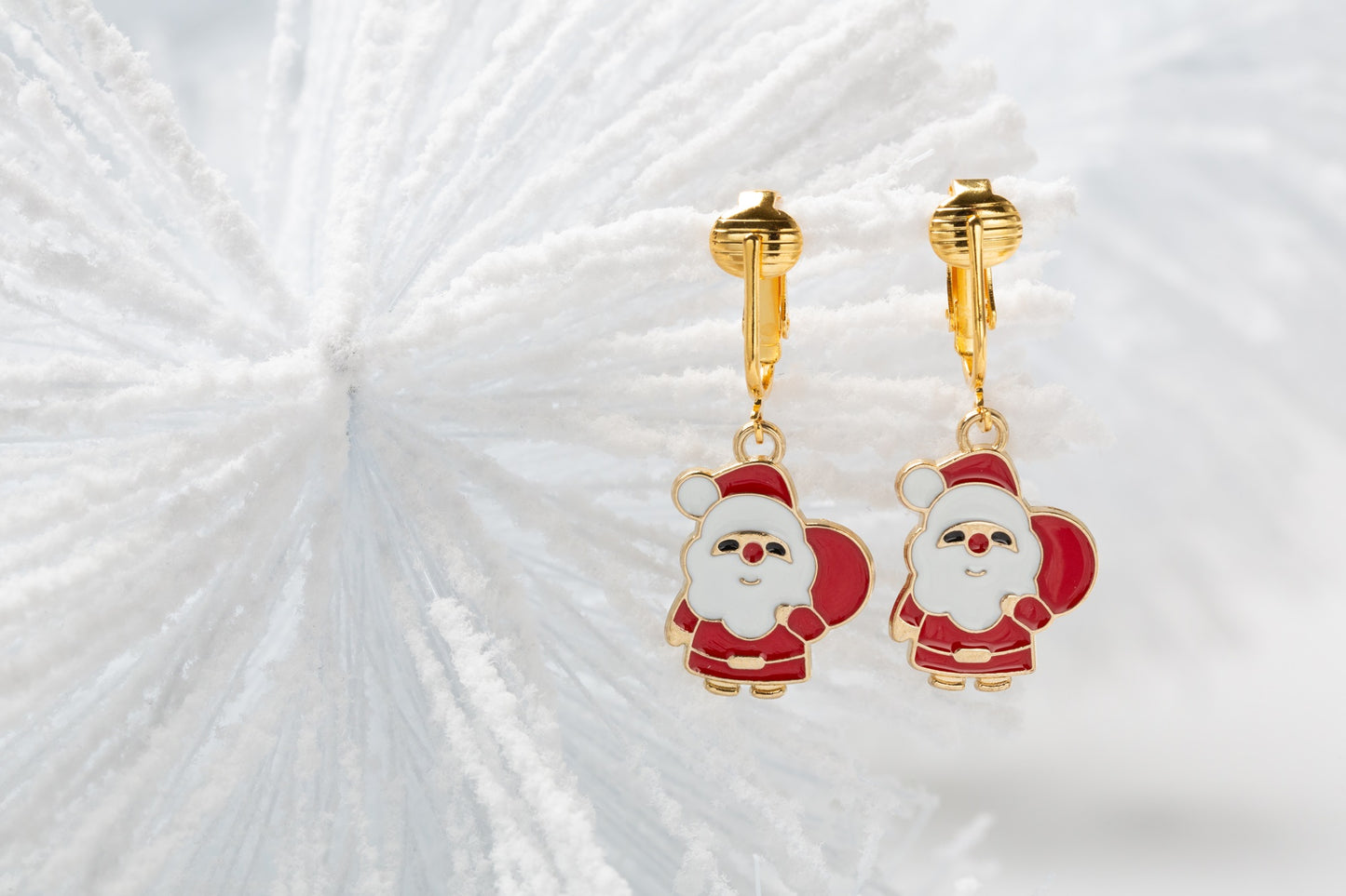 Santa Gold Clip On Dangling Earrings