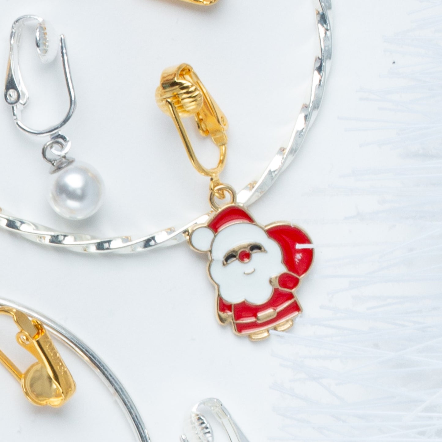 Santa Gold Clip On Dangling Earrings