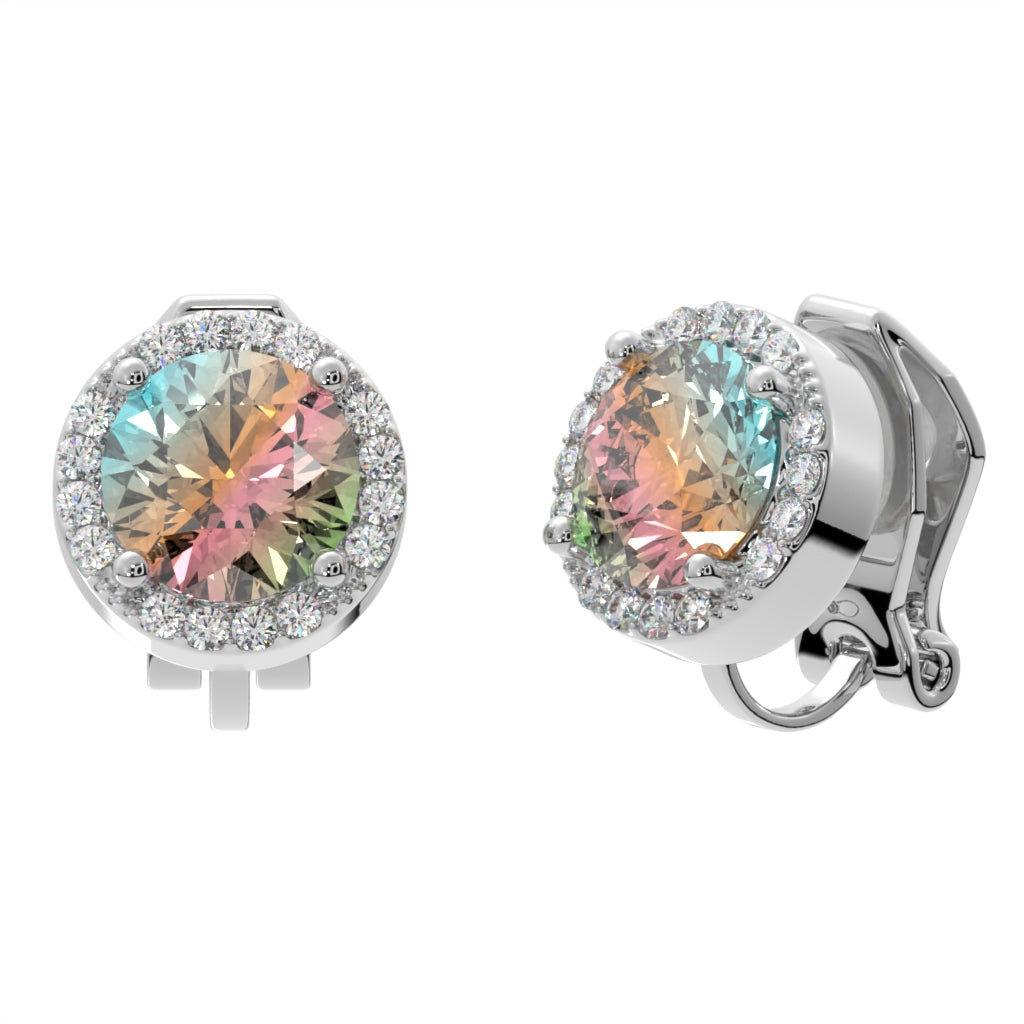 Round Halo Crystal Clip On Stud Earrings