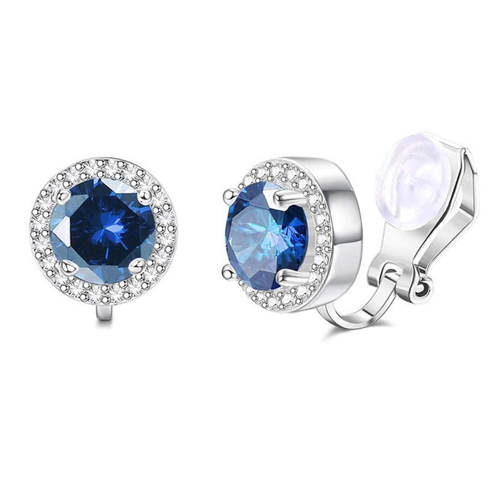 Round Halo Crystal Clip On Stud Earrings