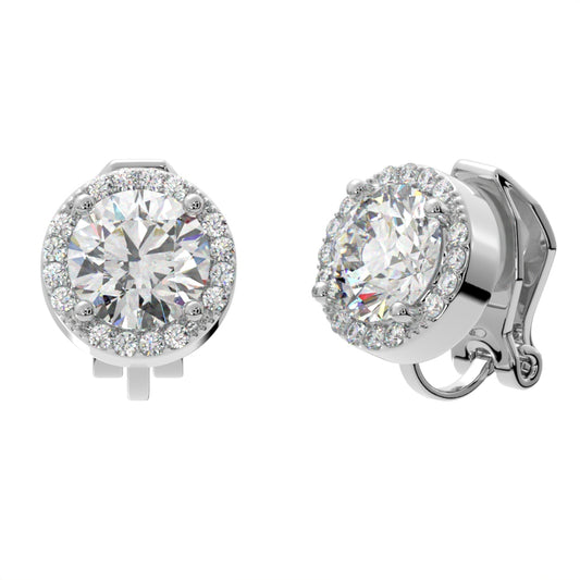 Round Halo Crystal Clip On Stud Earrings