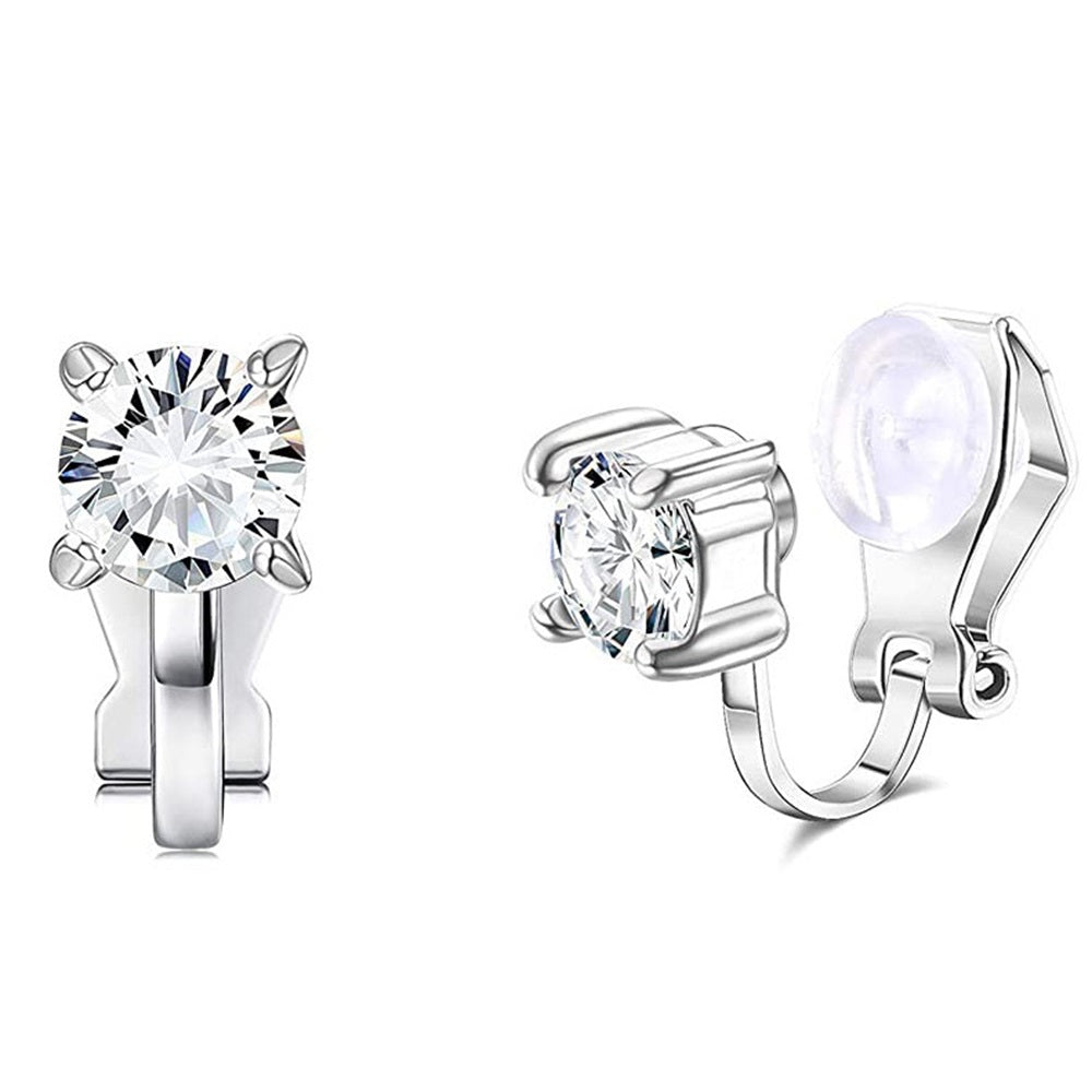 Prong Set CZ Crystal Clip On Stud Earrings