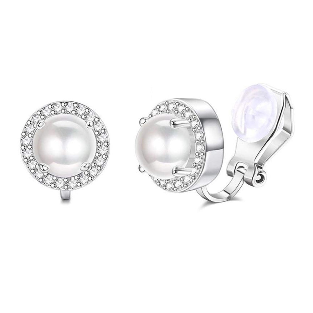 Round Halo Crystal Clip On Stud Earrings