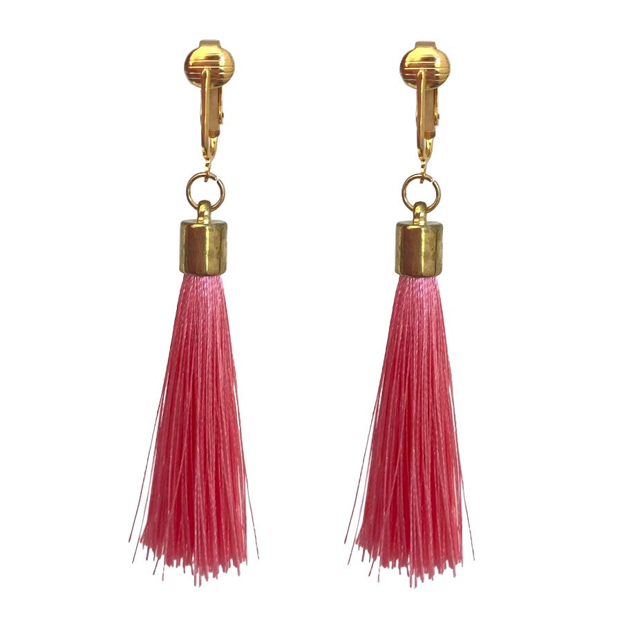 Gold Tassel Clip On Dangling Earrings