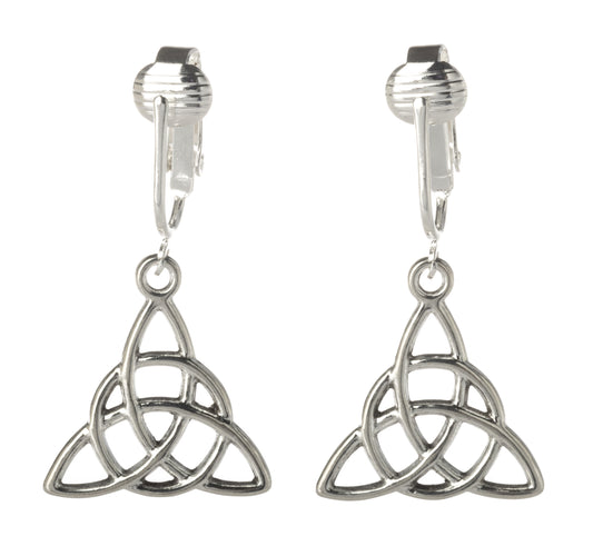 Silver Triquetra Clip On Dangling Earrings