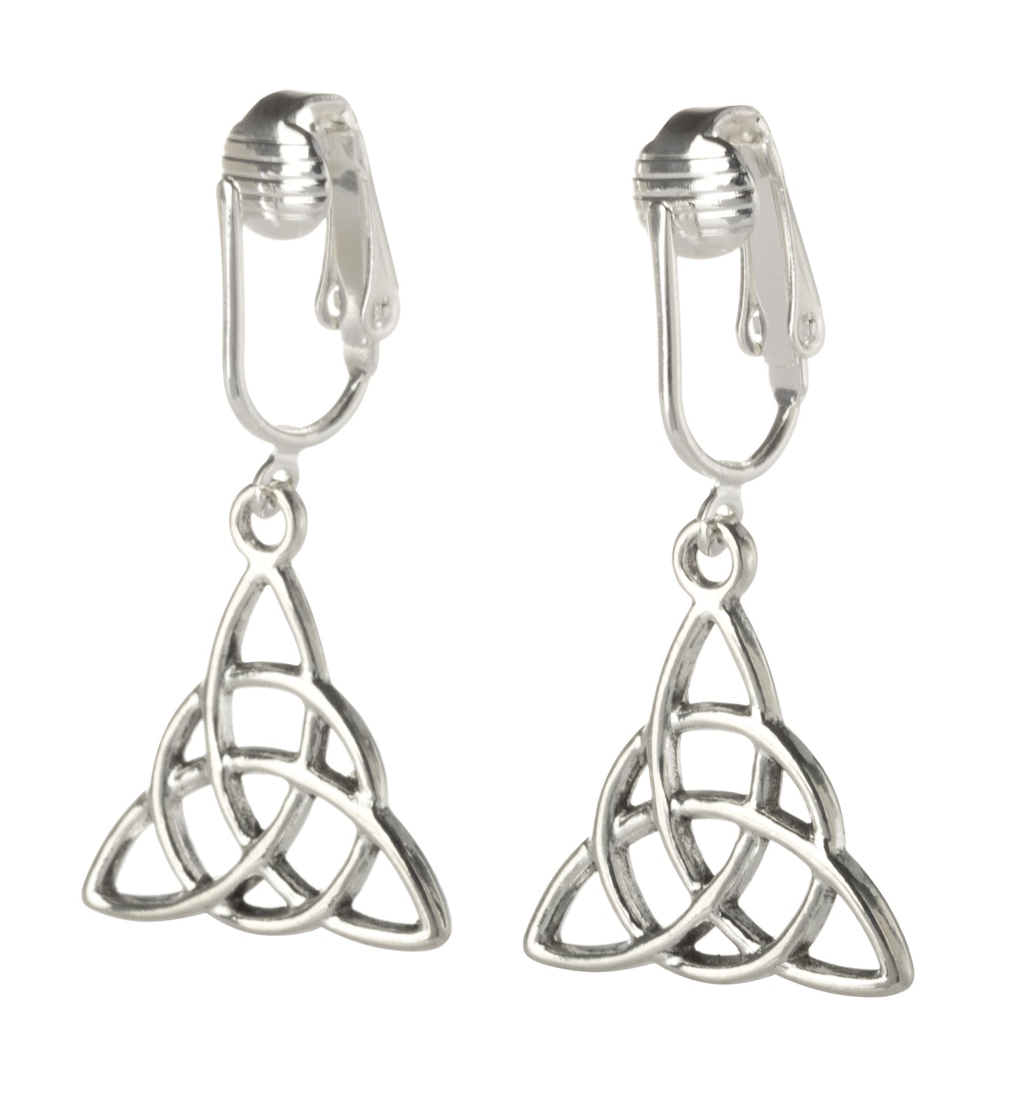 Silver Triquetra Clip On Dangling Earrings