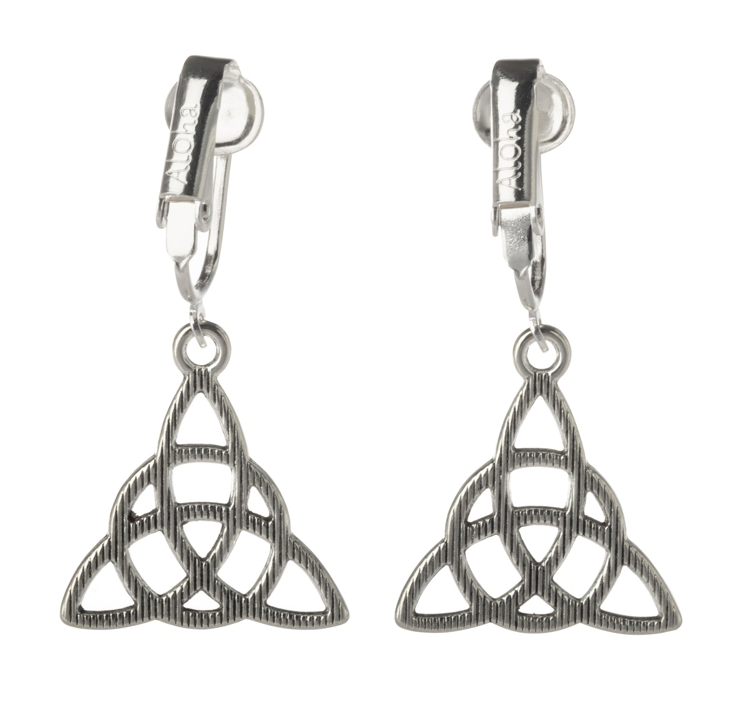 Silver Triquetra Clip On Dangling Earrings