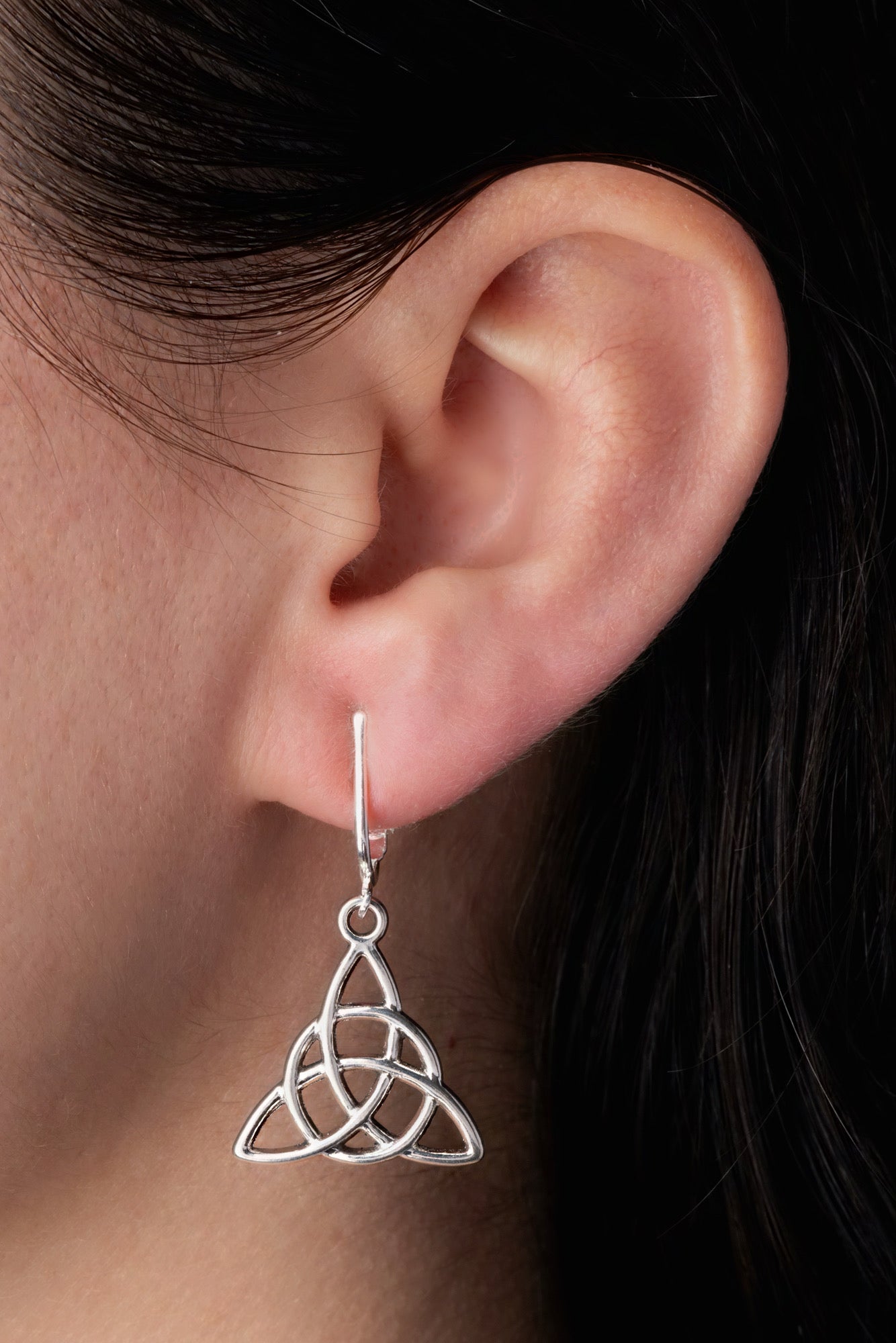 Silver Triquetra Clip On Dangling Earrings