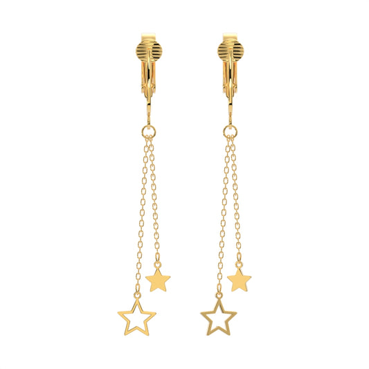 Gold Double Chains with Star Ends Clip On Dangling Earrings