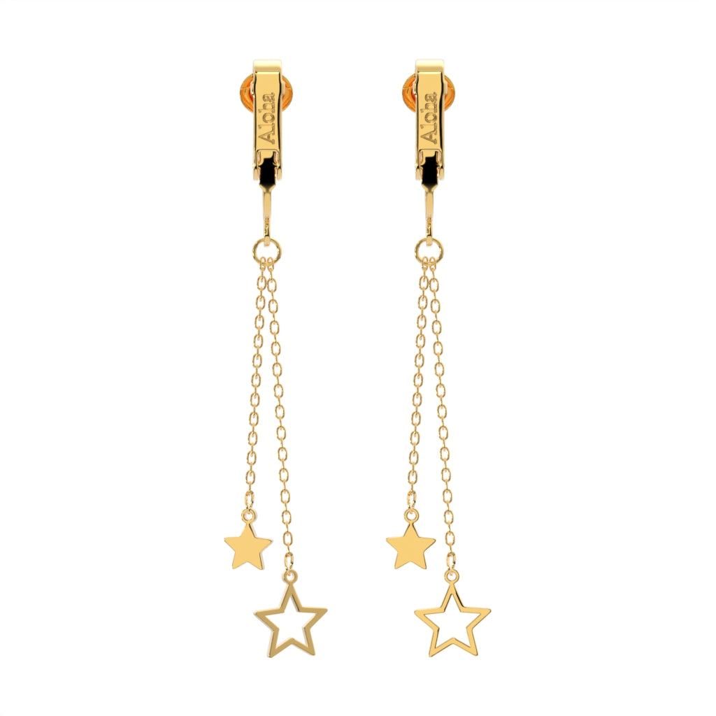 Gold Double Chains with Star Ends Clip On Dangling Earrings