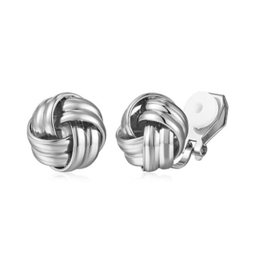 Silver Twisted Knot Clip On Stud Earrings