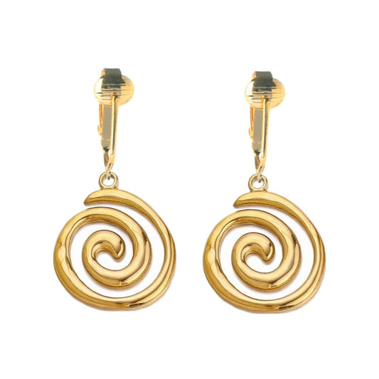 Gold Spiral Clip On Dangling Earrings