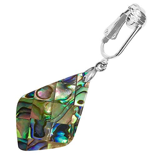 Abalone Rhombus Paua Drop Clip On Dangling Earrings