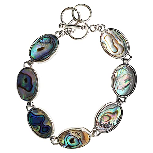 Oval Abalone Paua Bracelet and Clip On Dangling Earrings Set