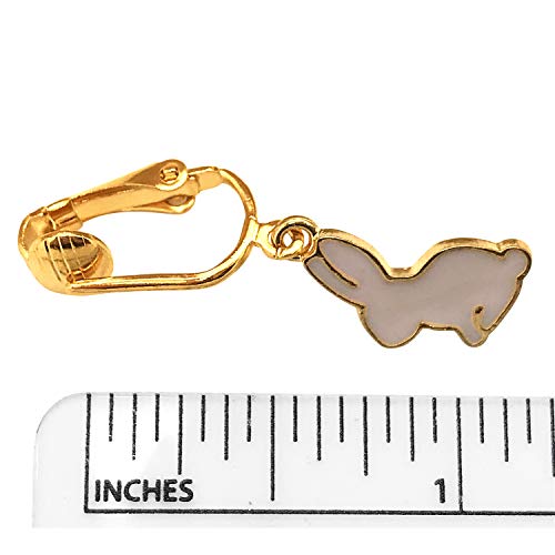 Pink Bunny Gold Clip On Dangling Earrings