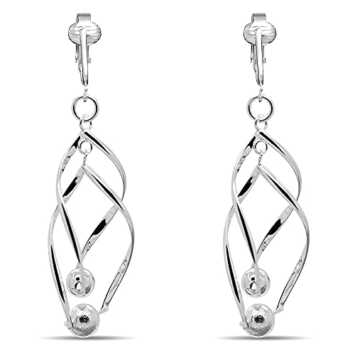 Silver Beaded Double Drops Clip On Dangling Earrings