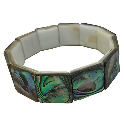 Square Abalone Paua Bracelet and Clip On Dangling Earrings Set