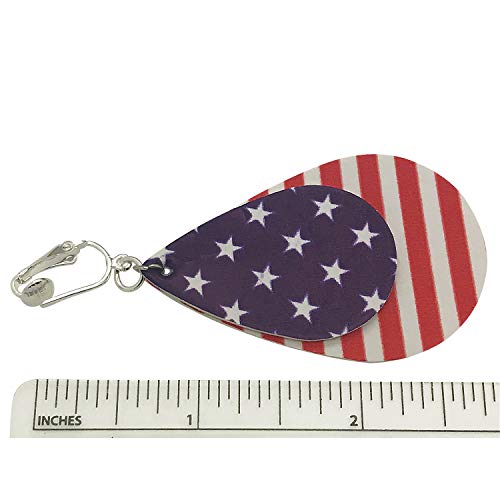 Teardrop Double Layered Stars and Stripes American Flag Clip On Dangling Earrings