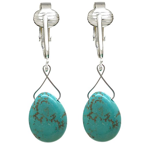 Turquoise Briolette Clip On Dangling Earrings