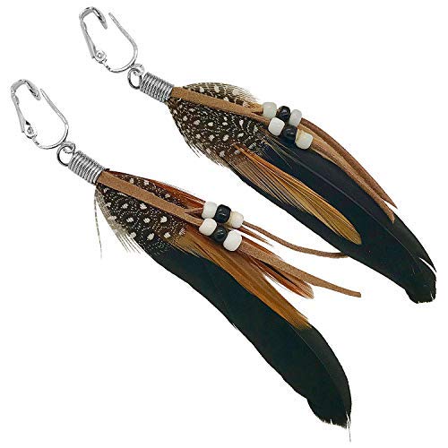 Bohemian Long Feather Clip On Dangling Earrings