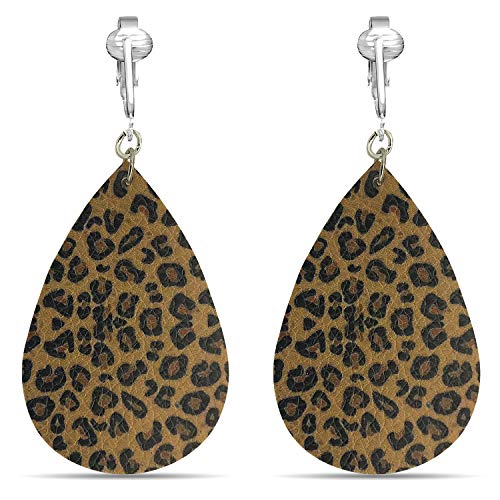 Faux Leather Teardrop Shaped Clip On Dangling Earrings