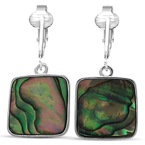 Square Abalone Paua Bracelet and Clip On Dangling Earrings Set