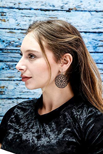 Black Large Round Filigree Clip On Dangling Earrings