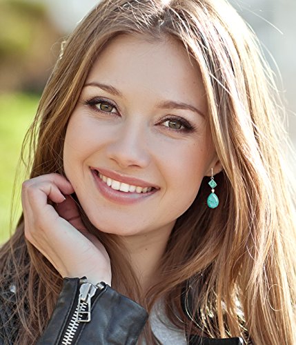 Turquoise Stretchy Bracelet and Turquoise Cube and Teardrop Clip On Dangling Earrings Set